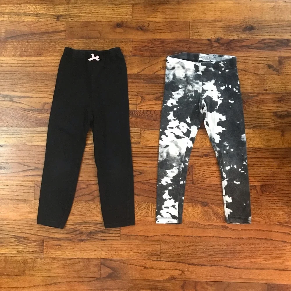 Girls Bottoms Leggings Pants 2 Pc Bundle Black / Black & White Tie Dye 4 / 5 XS